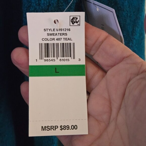 1. State NWT Variegated Cables Crew Sweater Teal Balloon Sleeve Size L - Picture 5 of 9